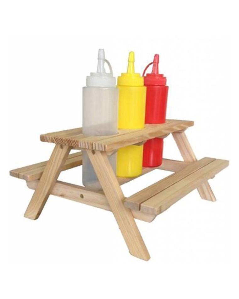 Quetschflaschenhalter - Picknicktisch - 3 x 250 ml - Weiß / Rot / Gelb - Promoline