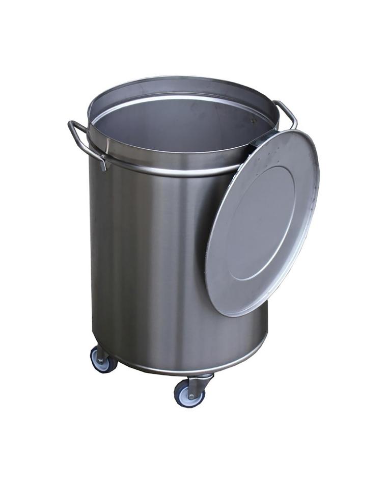 Edelstahl-Abfallbehälter auf Rädern mit Deckel - 100 l - Edelstahl - Gastro M - GN146