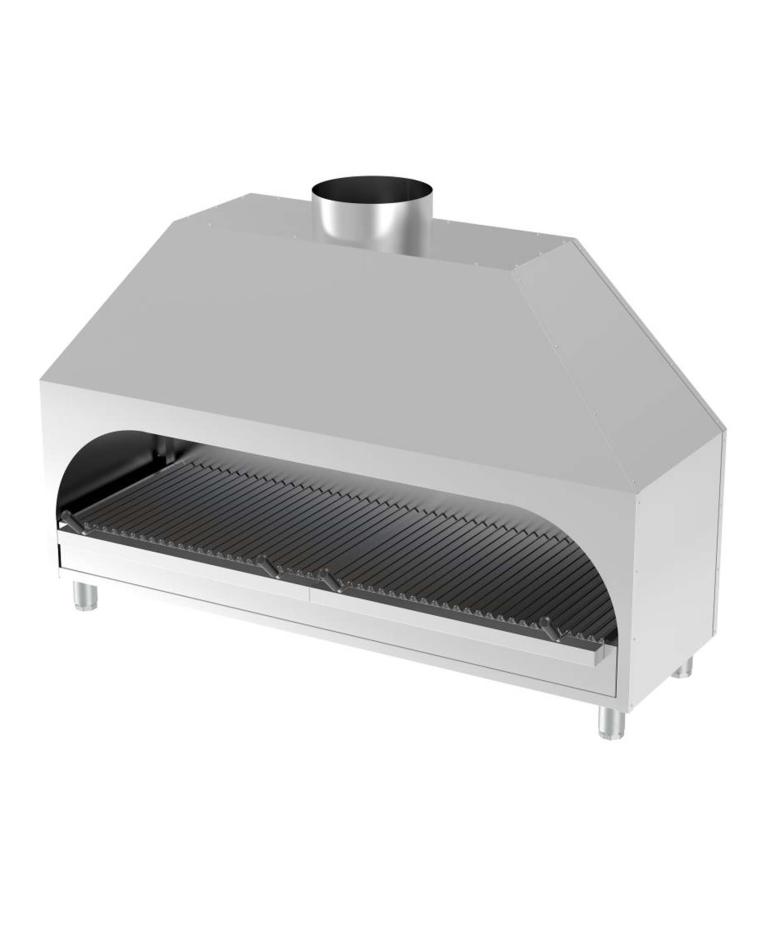 Holzkohlegrill - Tischmodell - H 120 x 200 x 53 CM - Dunstabzugshaube - Edelstahl - G-Line