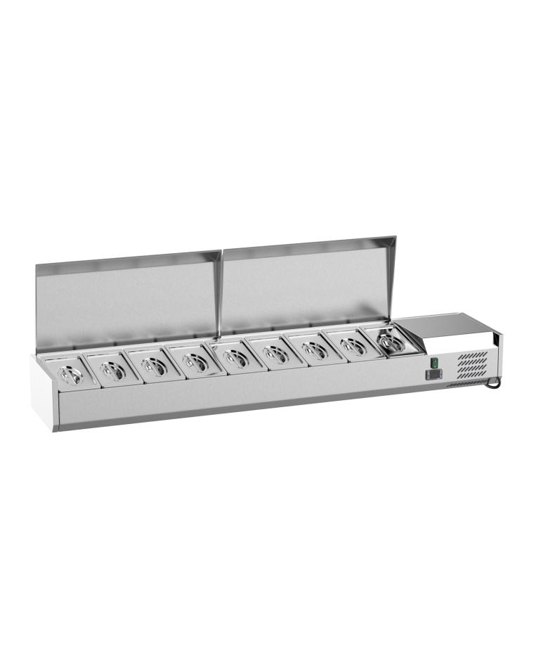 Kühlvitrine - 200 cm - 9 x 1/3 GN - Edelstahl - G-Line