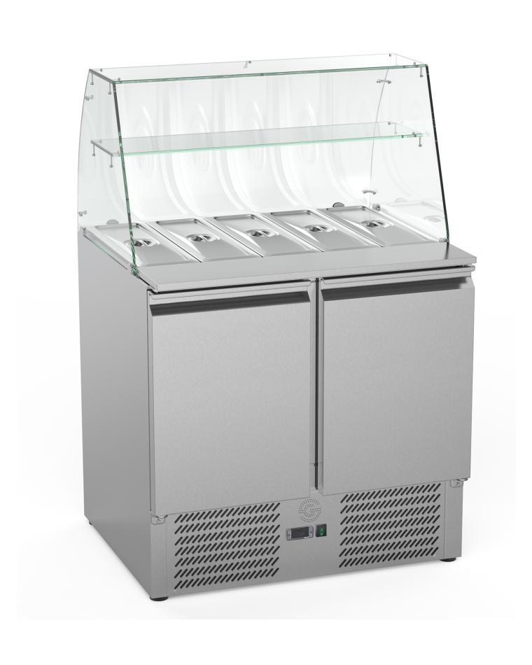 Saladette - 2 Türen - 2 x 1/1 GN + 1 x 1/2 GN - Glasaufsatz - Motor unten - G-Line