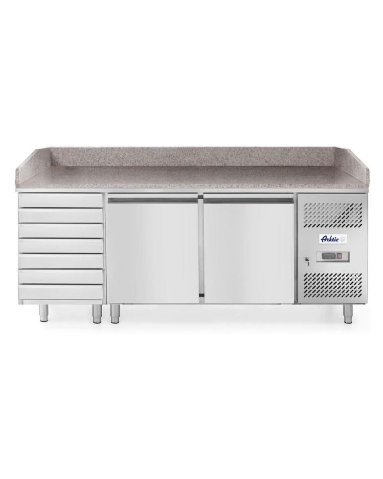 Pizza Kühltisch mit 2 Türen und 7 Schubladen 280 L - Edelstahl - H 111 X 80 X 202 CM - Hendi - 232842