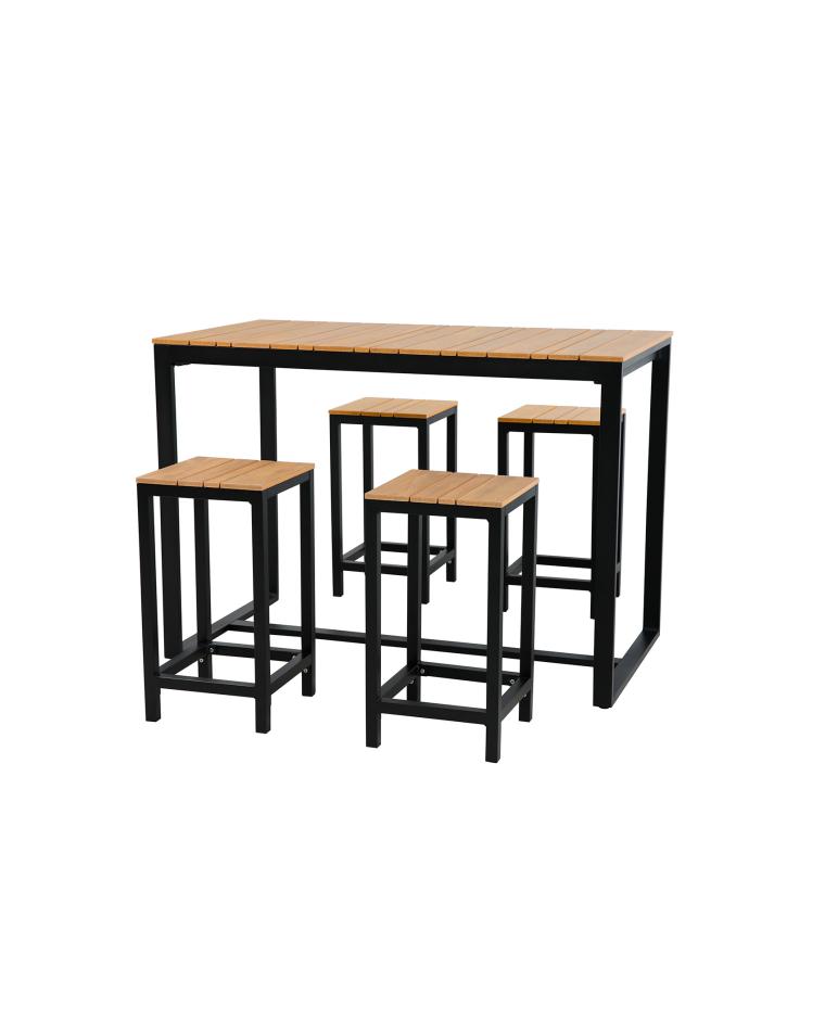 Terrassenbar-Set – halbhoch – Aluminiumrahmen anthrazit – Platte aus Polywood – 130 x 70 x H 92 / 63 cm – G-Line