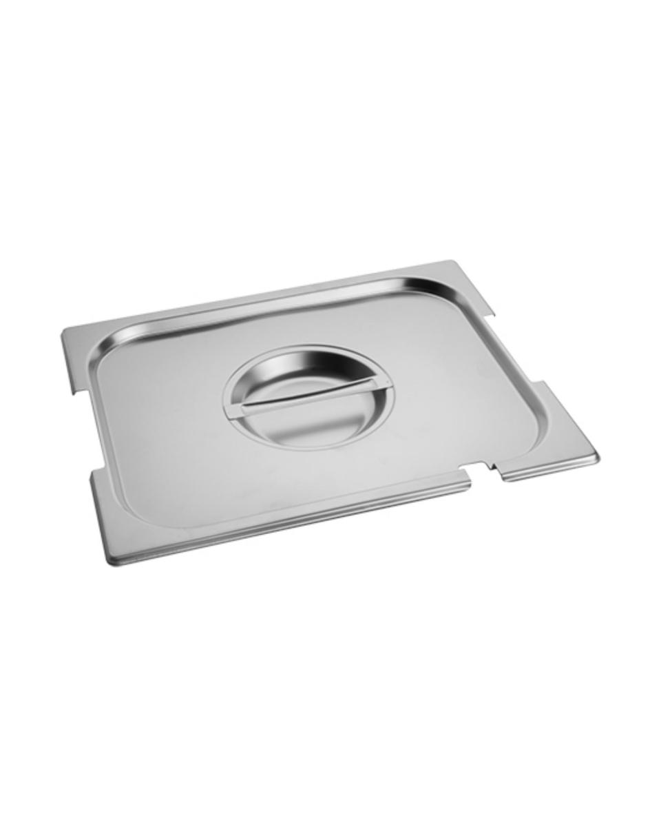 Gastronorm-Deckel – 1/2 GN – 32,5 x 26,5 cm – Edelstahl – mit Löffel- und Griffausschnitt – Caterchef – 953445