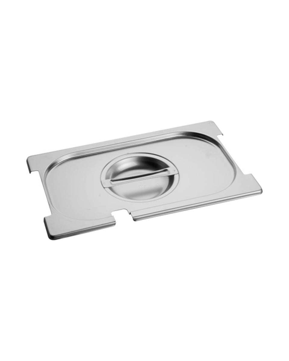 Gastronorm-Deckel – 1/4 GN – 26,5 x 16,2 cm – Edelstahl – mit Löffel- und Griffausschnitt – Caterchef – 953465