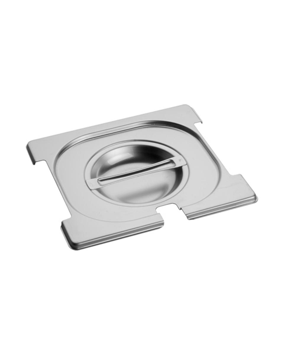 Gastronorm-Deckel – 1/6 GN – 17,6 x 16,2 cm – Edelstahl – mit Löffel- und Griffausschnitt – Caterchef – 953475