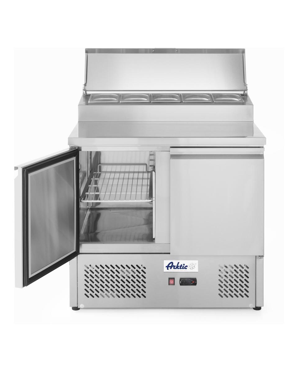 Saladette mit 2 Türen und erhöhter GN-Vitrine 300L - Edelstahl - H 105,5 x 70 x 90 cm - Hendi - 232880
