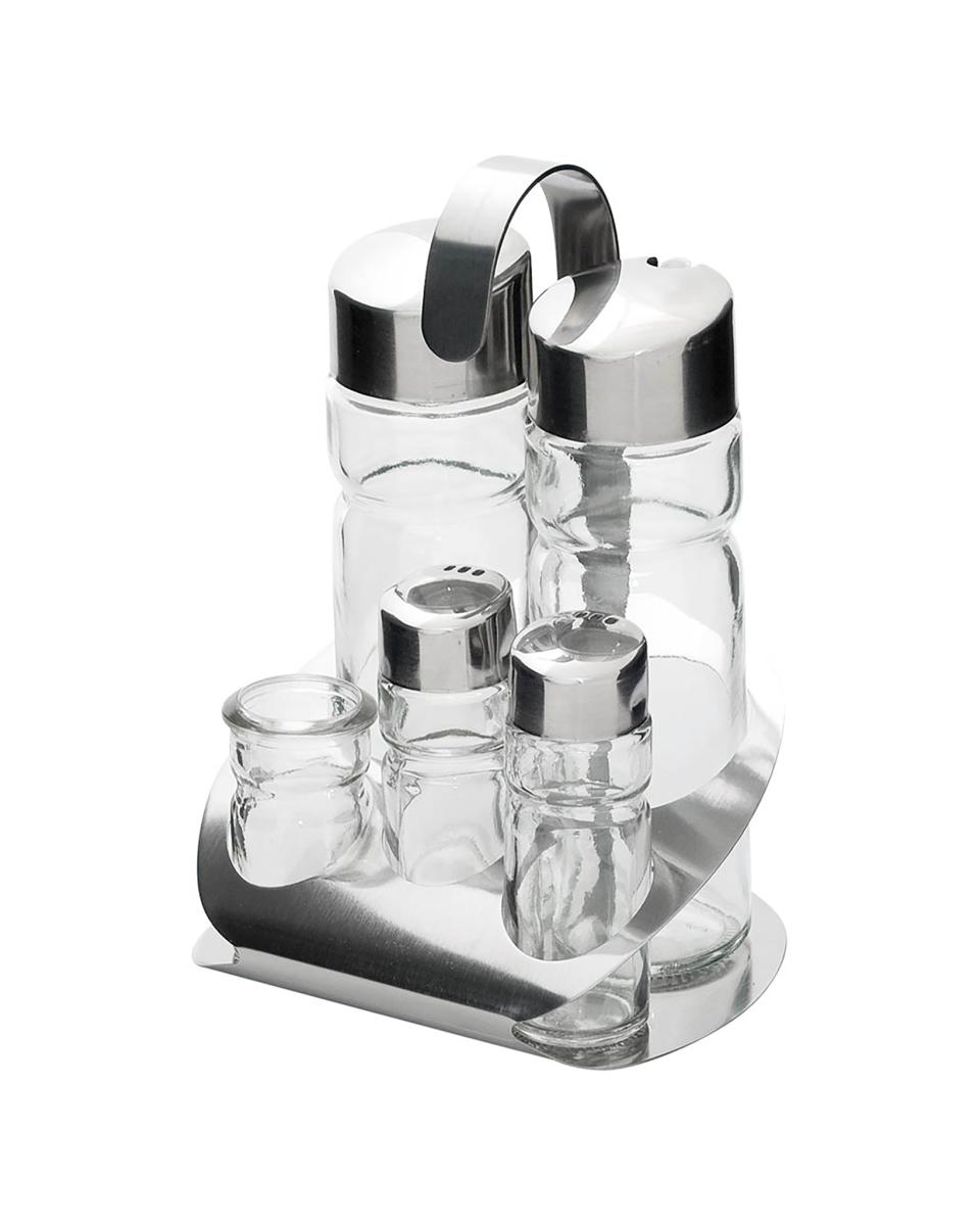 Menage-Set - 5 Teile - Pfeffer / Salz / Öl / Essig / Zahnstocher - G-Line