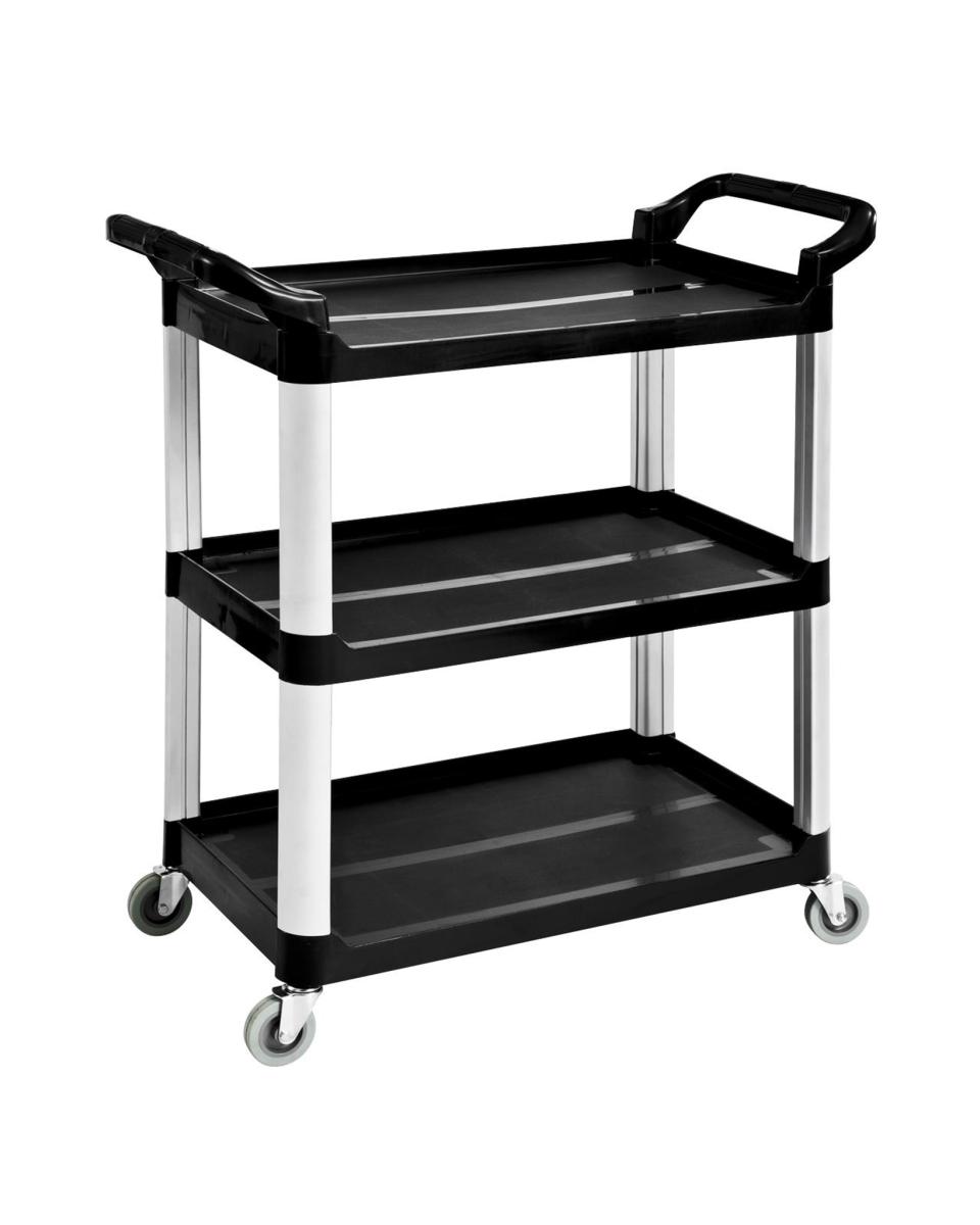 Servierwagen - 3 Etagen - Aluminium - H 96 x 102 x 50 cm - Schwarz - Promoline