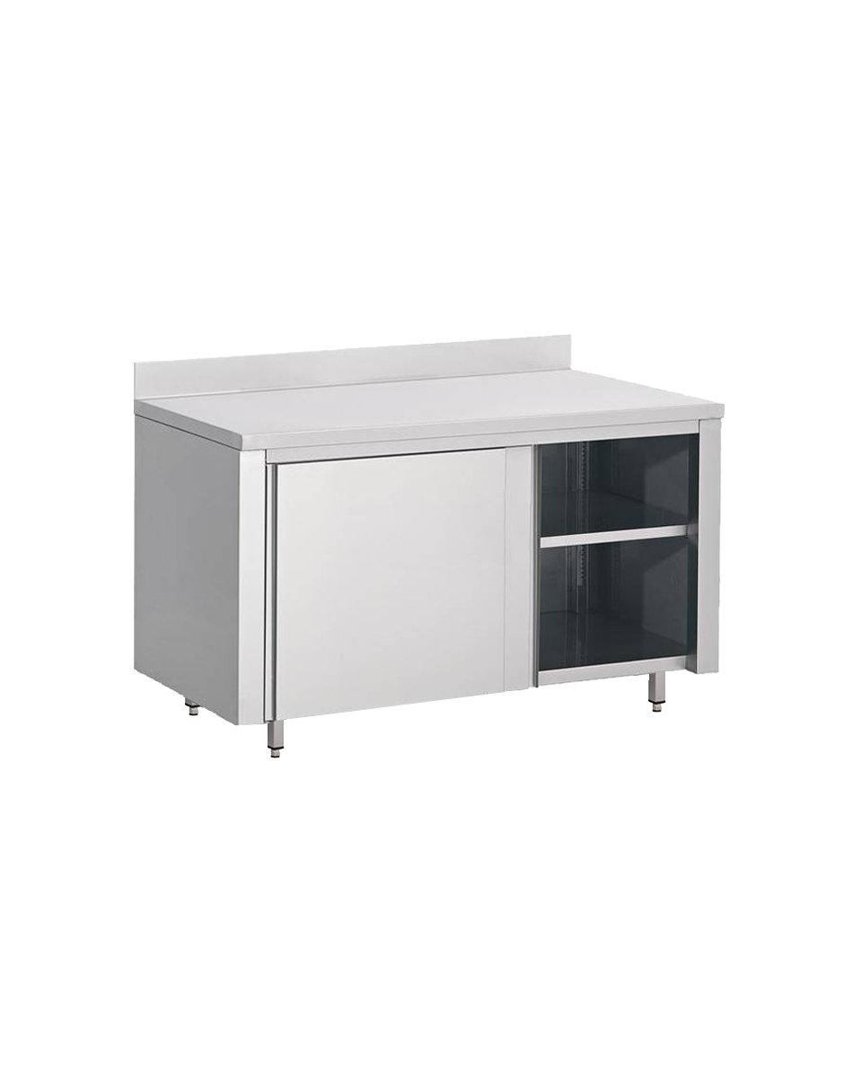 Arbeitsschrank aus Edelstahl mit Aufkantung - Mit Schiebetür - 80 cm tief - Edelstahl