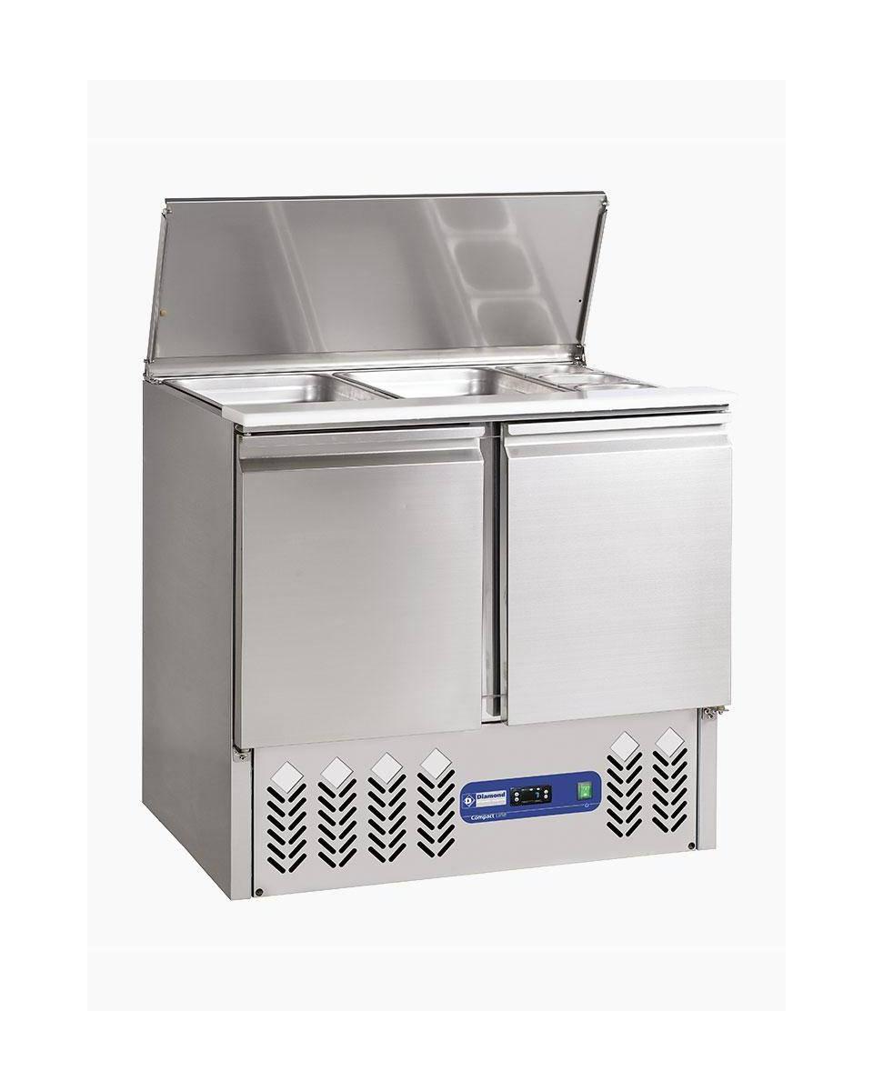 Saladette - 2 Türen - 240 Liter - H 89 x 90 x 70 cm - 2 x 1/1 GN + 3x 1/6 GN - Motor im Boden - Diamond - SAL2M/R6