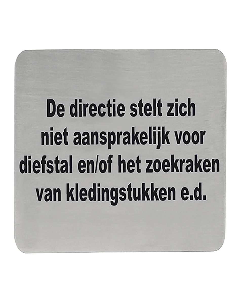 Schild - Management Verlust - Niederländisch - 13 x 13 cm - Rechteckig - Edelstahl - 705216