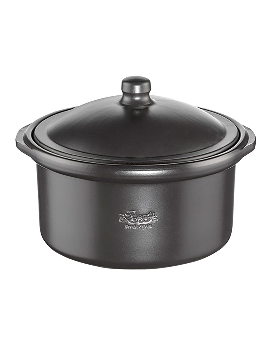 Cocotte - H 7 cm - 0.55 kg - Ø14.4 cm - Steingut - Schwarz - 0.64 Liter - Regas - 540020