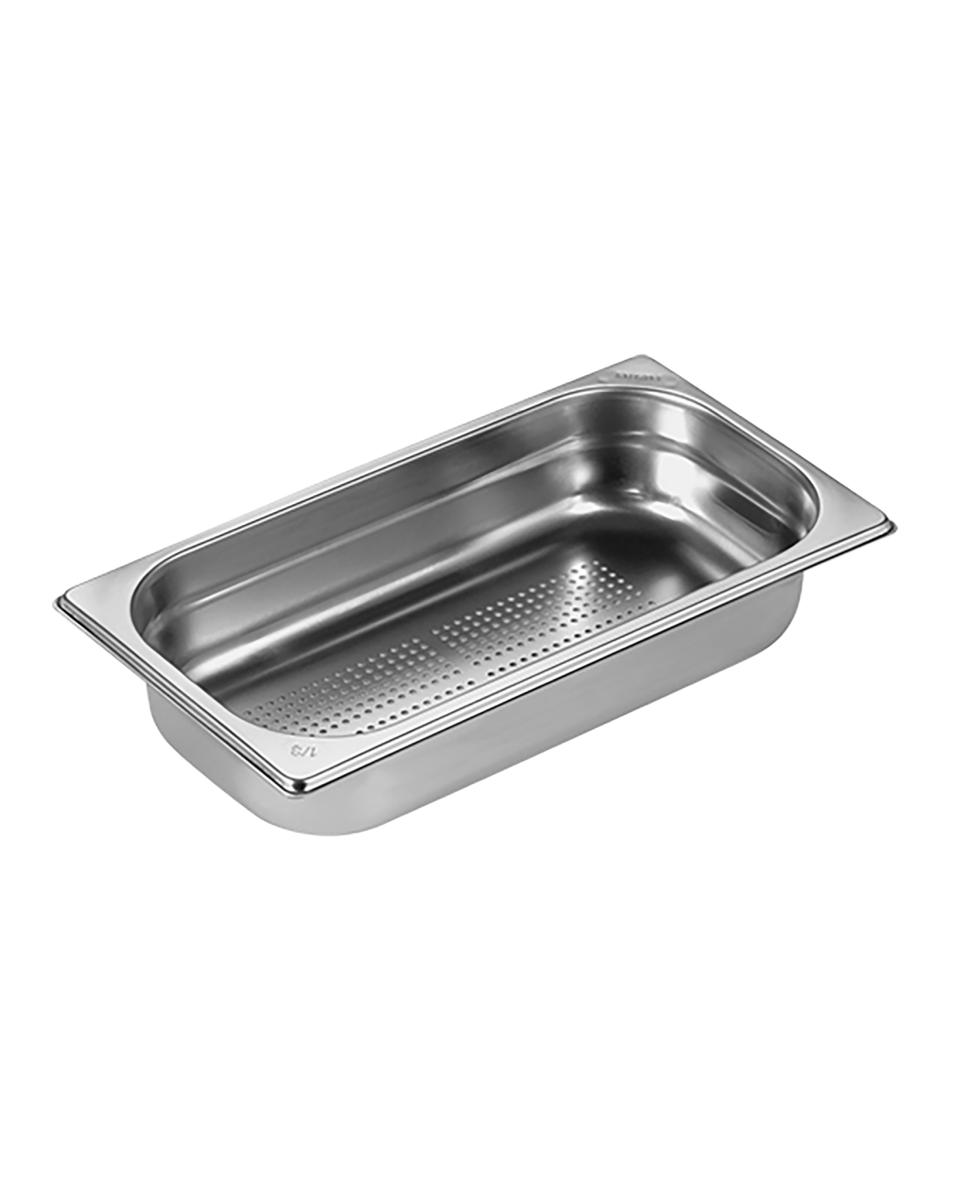 Perforierter Gastronorm-Behälter - Edelstahl - Stapelbar - GN 1/3 - H 6,5 x 32,5 x 17,6 cm - Caterchef - 953554