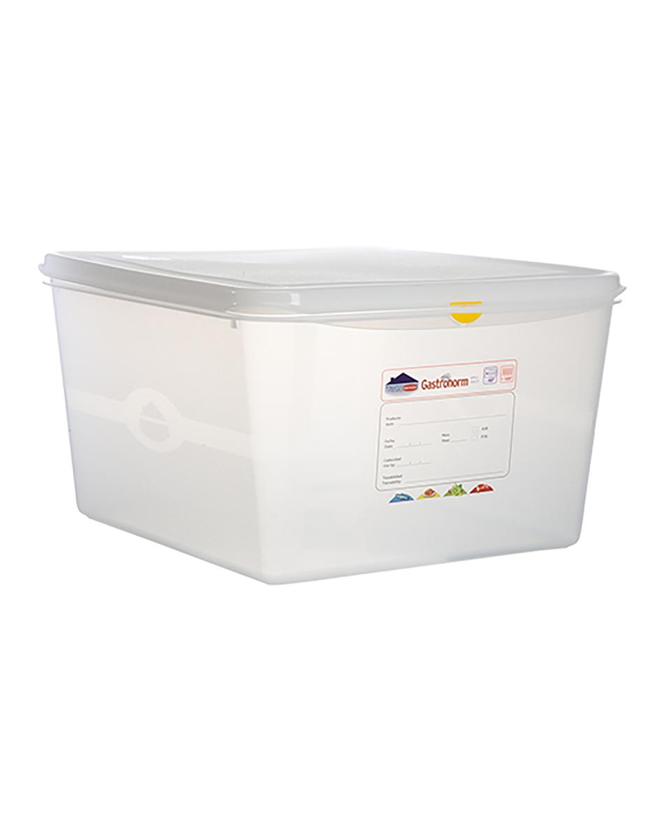 Lebensmittelbox - 2/3 GN - 15 Liter - H 20 x 35,4 x 32,5 CM - Polypropylen - Transparent - -40°C / +100°C - Luftdicht verschließbar - Denox - 600520
