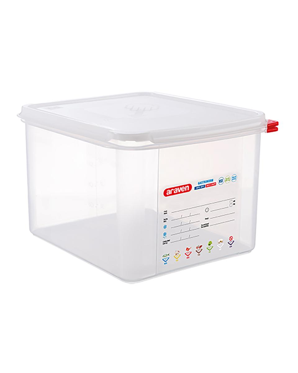 Lebensmittelbox - 1/2 GN - 12,5 Liter - H 20 x 32,5 x 26,5 CM - Polypropylen - Transparent - -40°C / +95°C - Luftdicht verschließbar - Araven - 962321