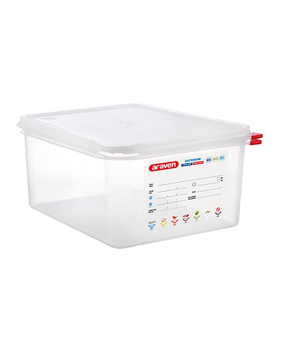 Lebensmittelbox - 1/2 GN - 10 Liter - H 15 x 32,5 x 26,5 CM - Polypropylen - Transparent - -40°C / +95°C - Luftdicht verschließbar - Araven - 962322