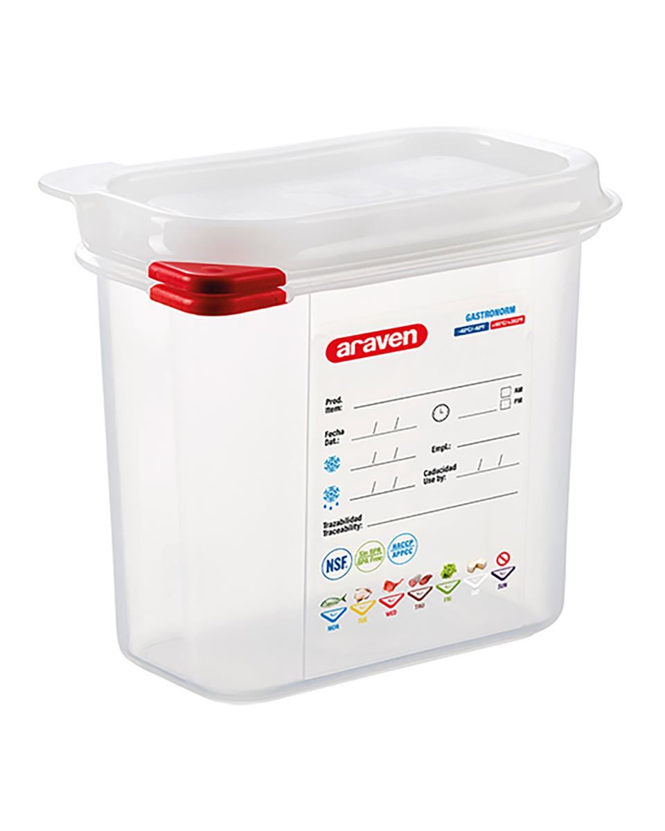 Lebensmittelbox - 1/9 GN - 1,5 Liter - H 15 x 17,6 x 10,8 CM - Polypropylen - Transparent - -40°C / +95°C - Luftdicht verschließbar - Araven - 962392