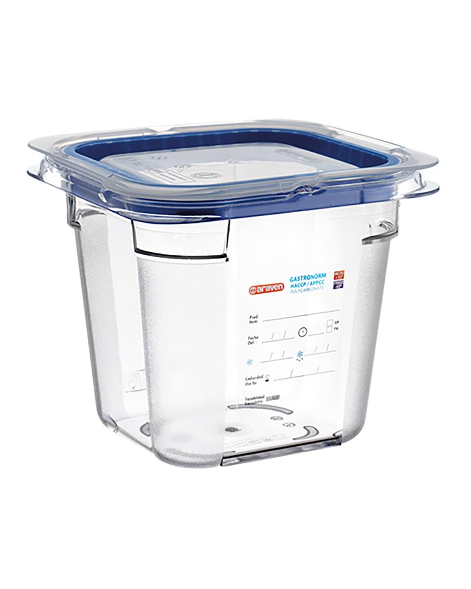 Lebensmittelbox - 1/6 GN - 1,9 Liter - H 15 x 17,6 x 16,2 CM - Polycarbonat - Transparent - -40°C / +99°C - Mit Silikondichtkante - Araven - 962462