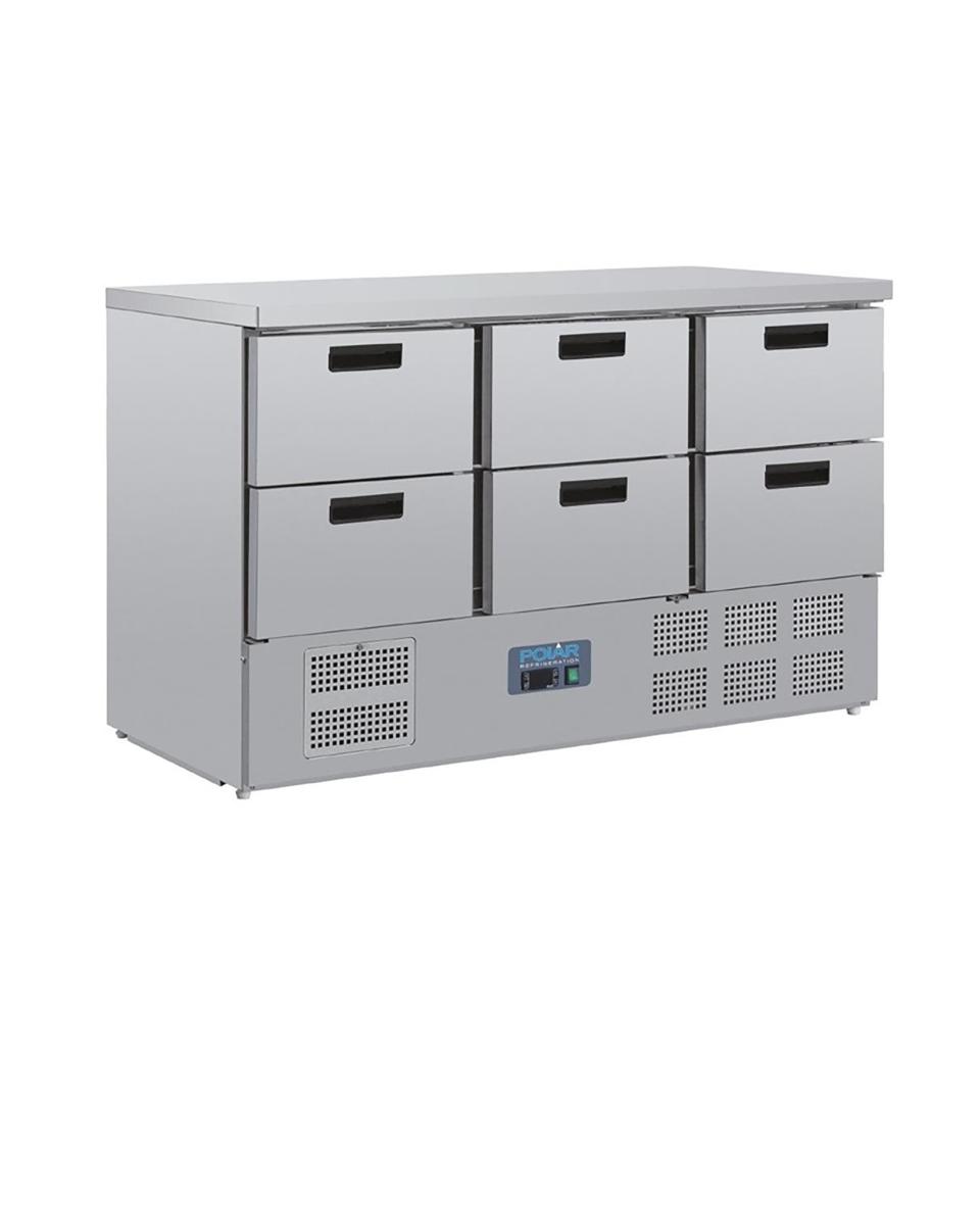 Kühltisch - 6 x 1/1 GN - 368 Liter - 6 Schubladen - H 87 x 137 x 70 cm - 230 V - Edelstahl - Polar - CR711