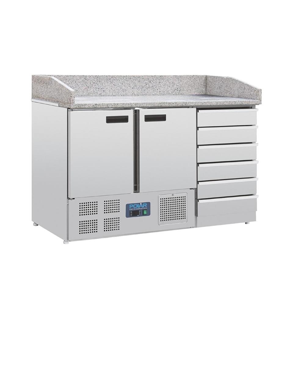 Polar Pizza Kühltisch mit Marmorplatte und Teigschubladen - 257 Liter - CT425