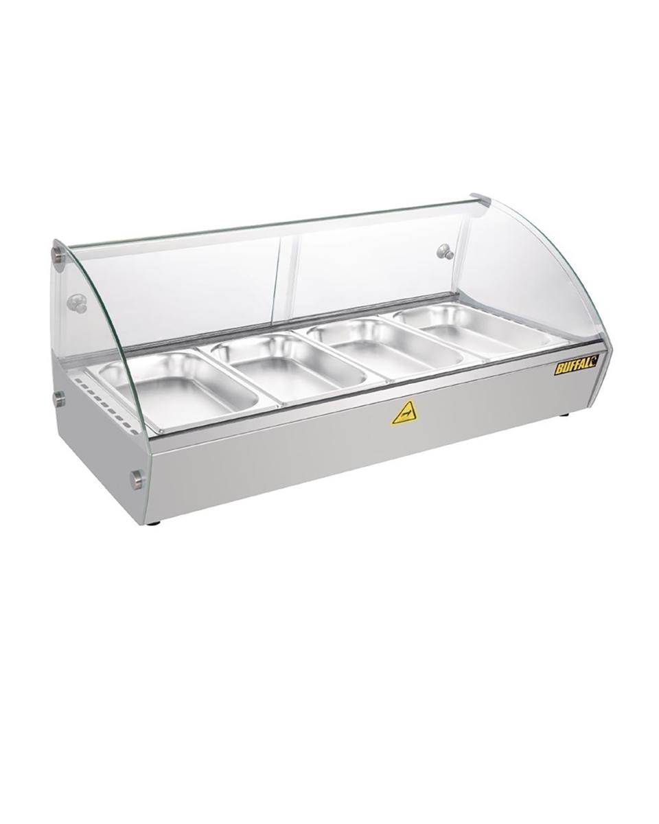 Warmhaltevitrine- 4 x 1/3 GN - H 33,6 x 77,3 x 42 cm - 230 V - Edelstahl/Glas - Bufallo - CW147