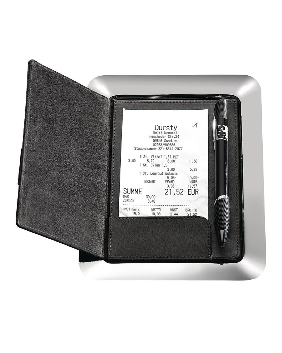 Rechnungsmappe mit Tablett Edelstahl und Leder - GH406