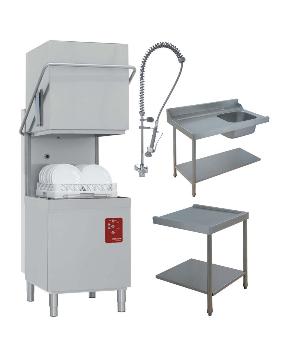 Haubenspülmaschine mit Vorwaschbecken und Handbrause links - Korb 50x50 cm - Full Hygiene - DCS9 / 6 / BS - Diamond