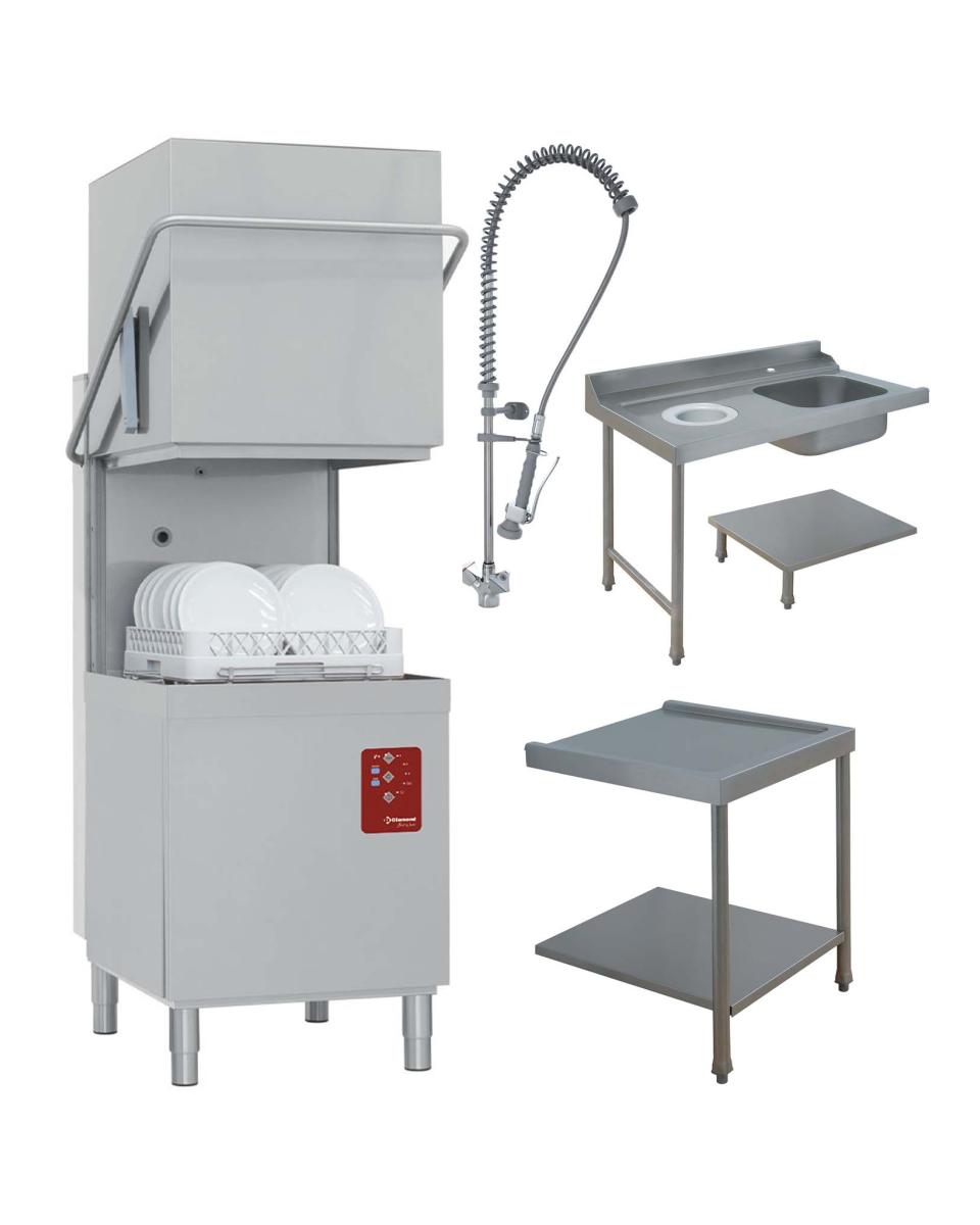 Haubenspülmaschine mit Vorwaschbecken, Handbrause und Abfallbehälter links - Korb 50x50 cm - Full Hygiene - DCS9 / 6 / CS - Diamond