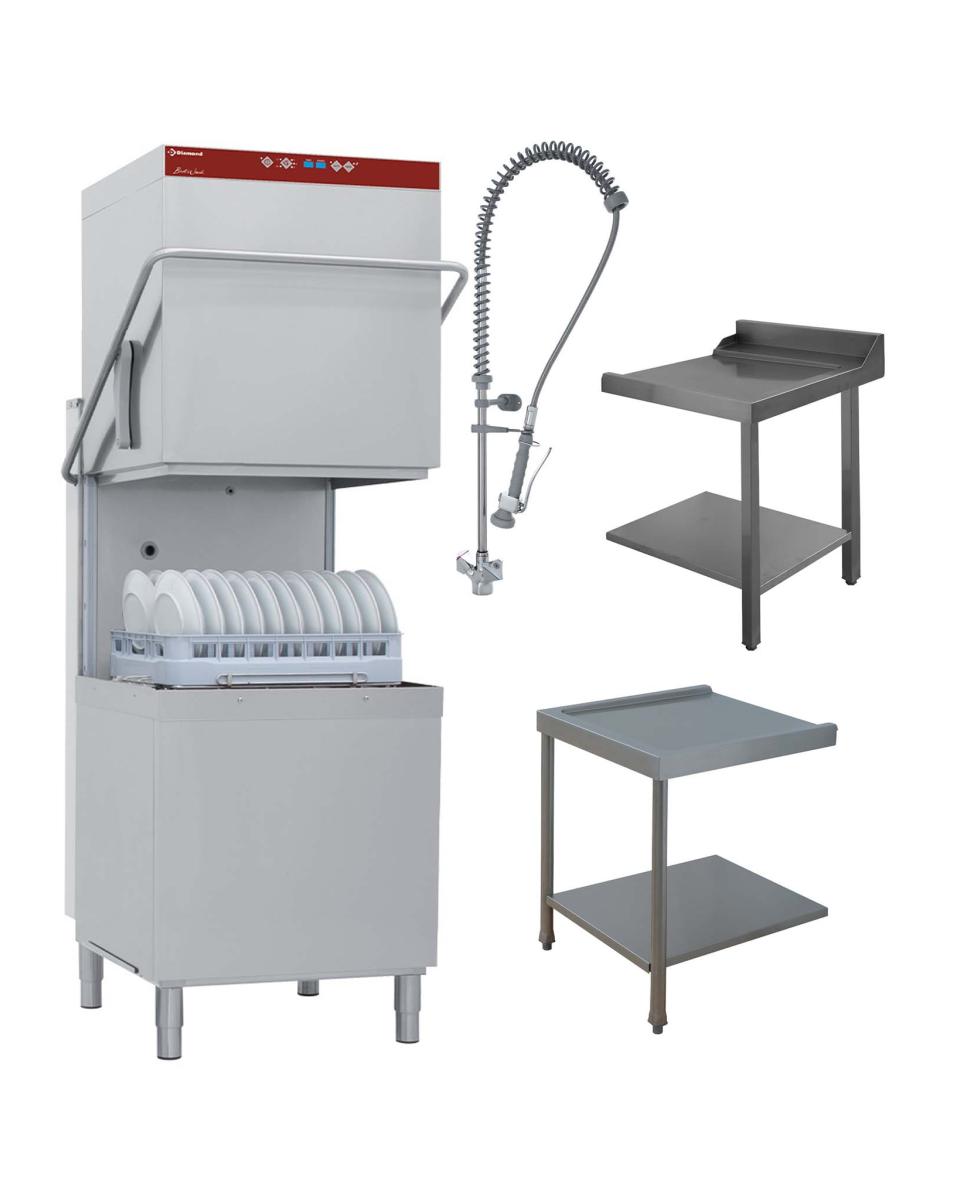Durchschub-Spülmaschine mit Vorwaschbecken und Handbrause links - durchgehendem Enthärter - Korb 60x50 cm - DCR37 / 6-AC / BS - Diamond