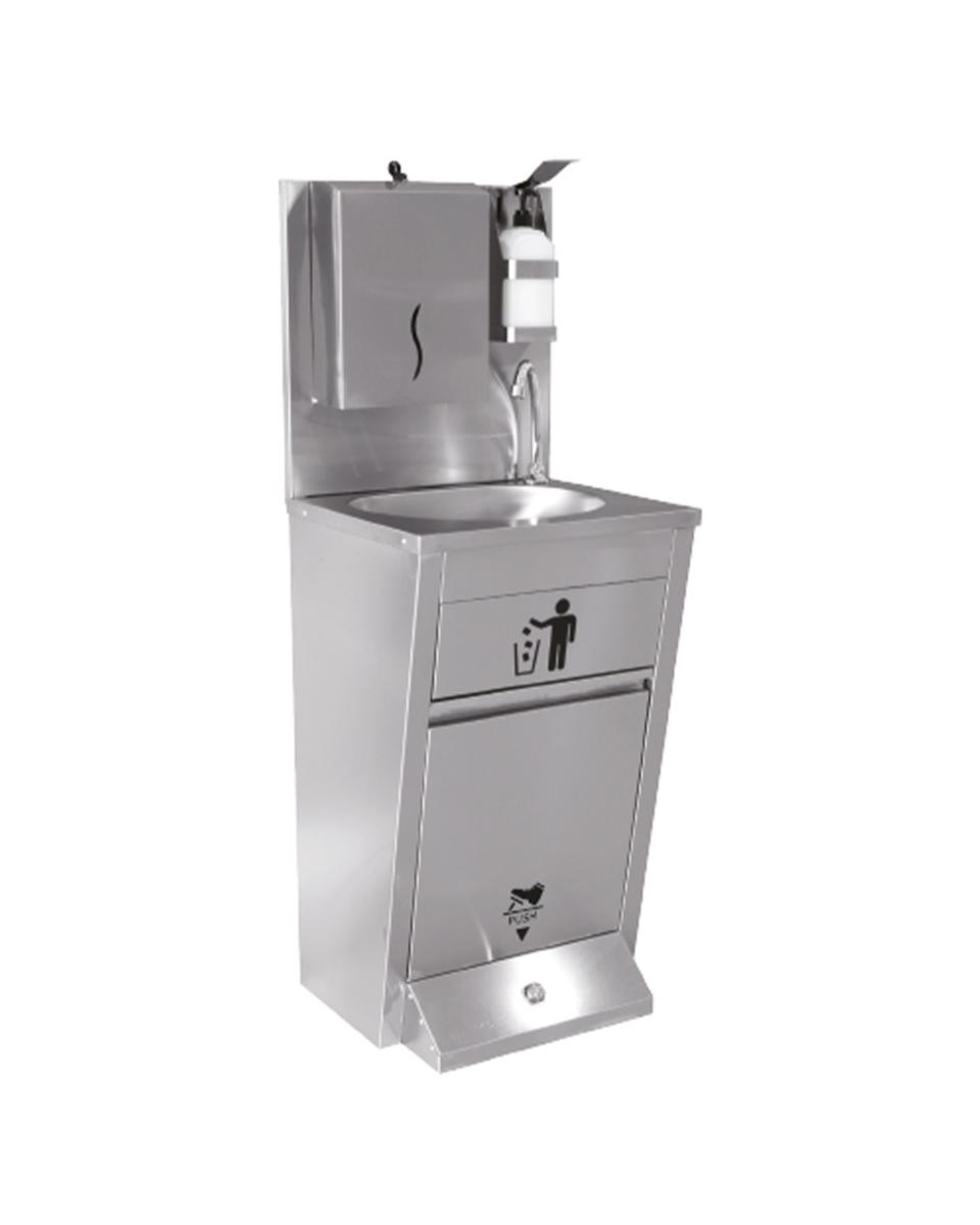 Handwaschbecken - Abfalleimer mit Fußsteuerung - Papierspender - Edelstahl - Promoline