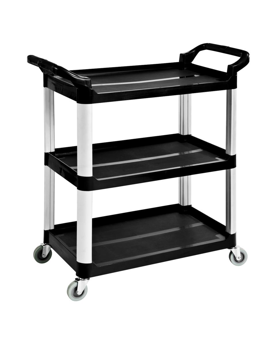 Servierwagen - 3 Etagen - Aluminium - H 95 x 84,5 x 43 cm - Schwarz - Promoline