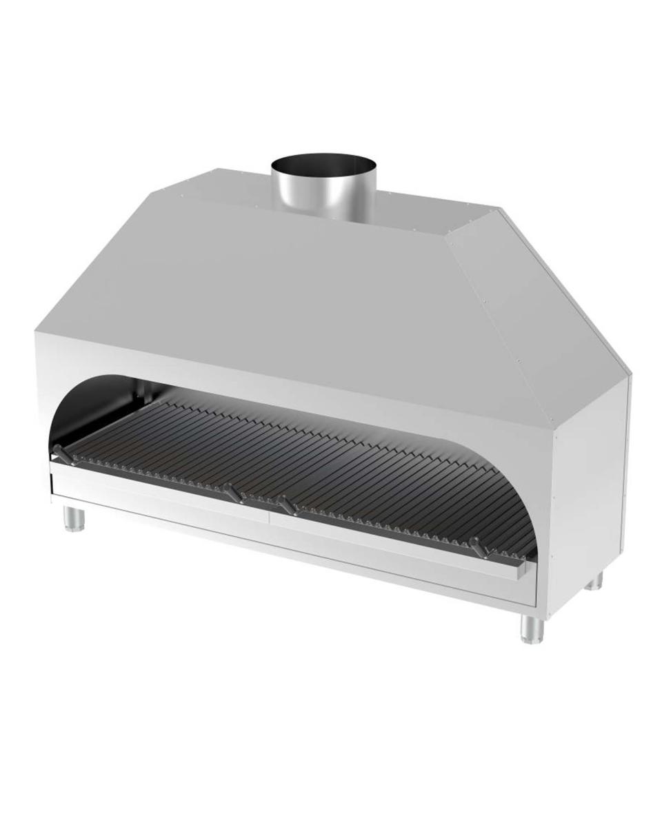 Holzkohlegrill - Tischmodell - H 120 x 200 x 53 CM - Dunstabzugshaube - Edelstahl - G-Line