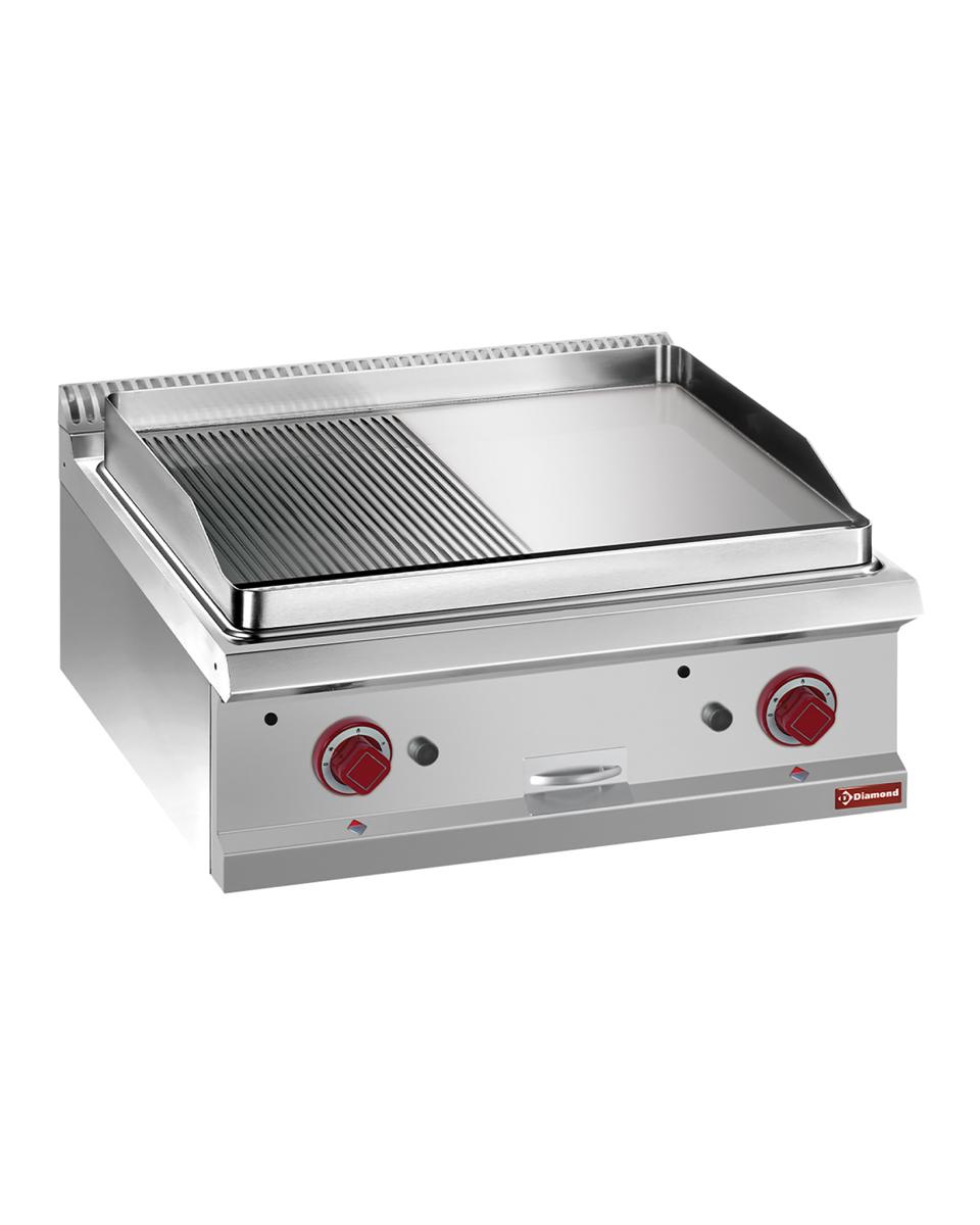 Grillplatte - Gas - Glatt / Gerippt - Chrom - 70 cm - Diamond - G7/PMCD7T