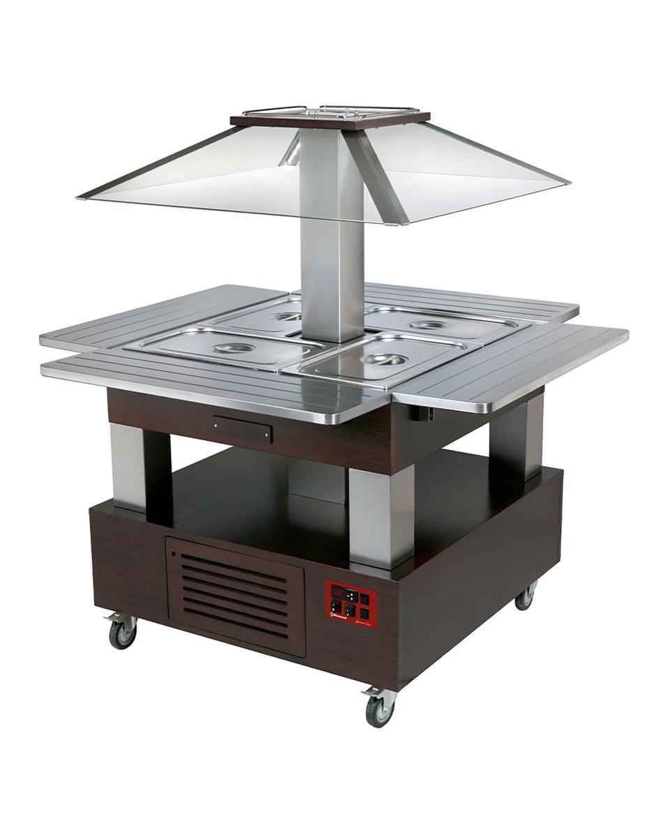 Warmes Buffet - Insel - 4 x 1/1 GN - Motorisierte Kuppel - Wengeholz - H 154 x 143,5 x 104 cm - Diamond - CBM/4D-B1_KM