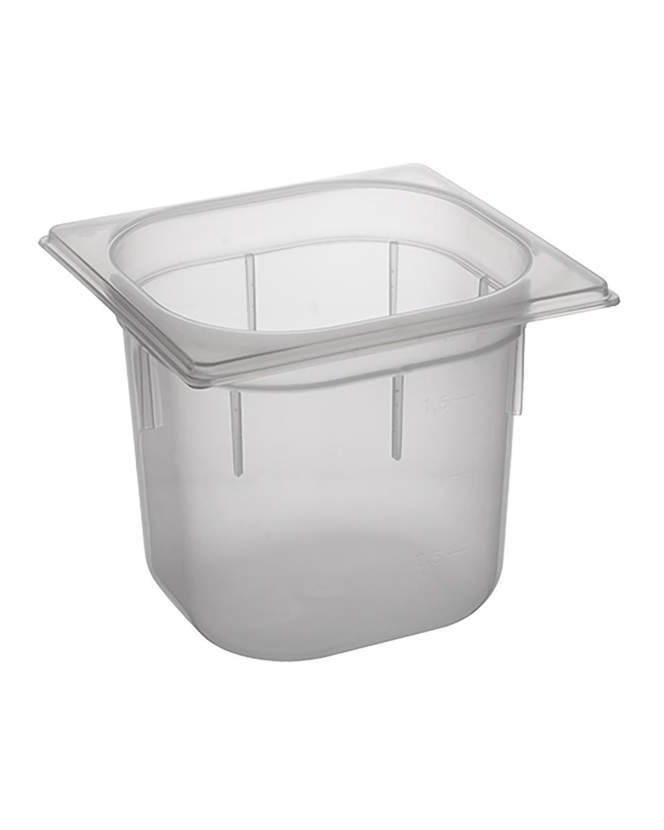 Gastronormbehälter – 1/6 GN – 2,2 Liter – H 15 x 17,6 x 16,2 CM – Polypropylen – Transparent – -40 °C / +95 °C – Caterchef – 853872