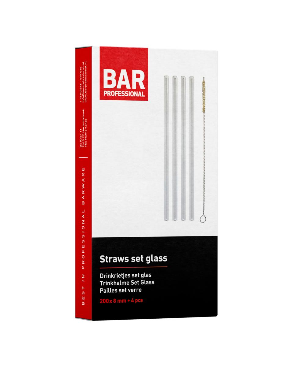 Wiederverwendbare Strohhalme – 20 cm – 4 Stück – Glas – Bar Professional – RIEGL20