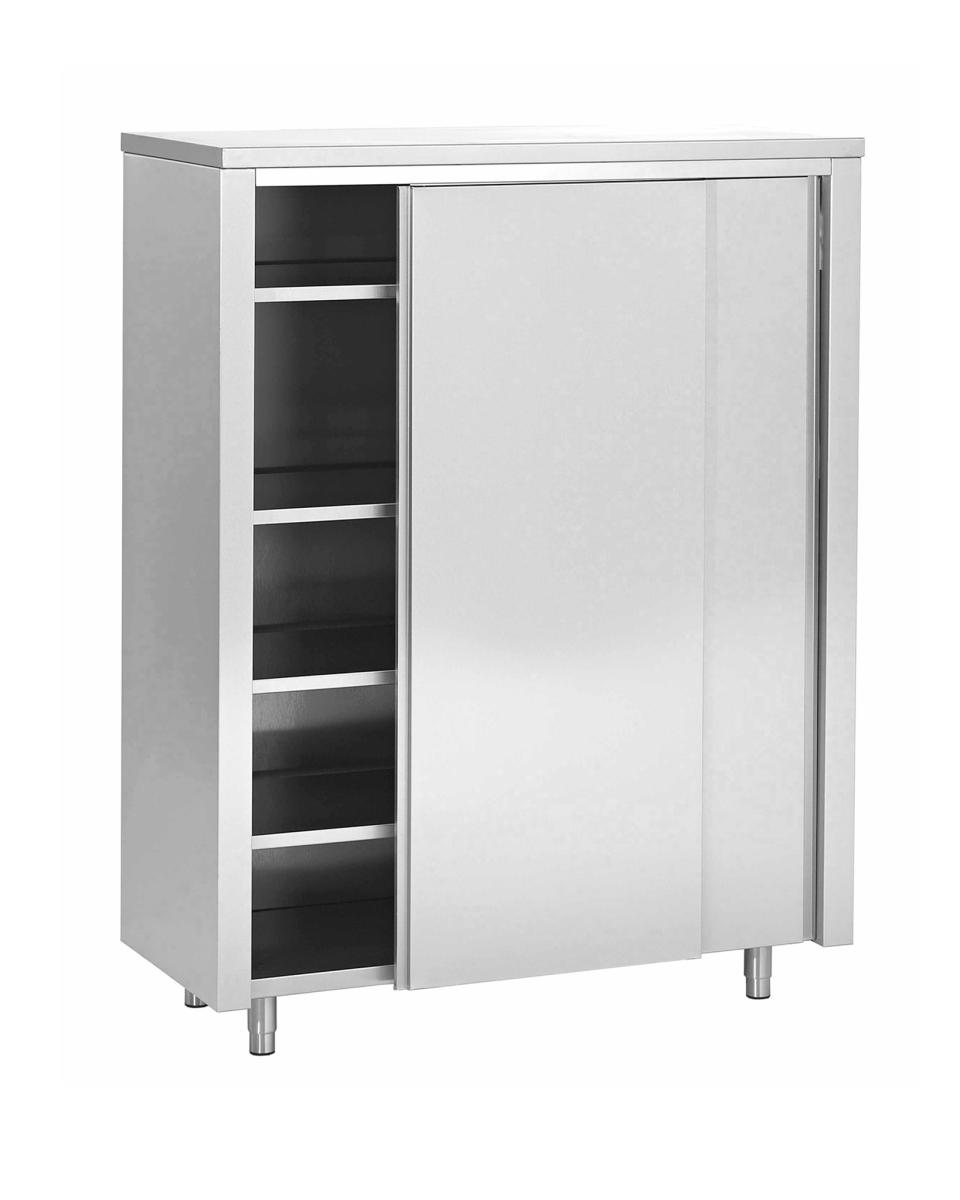 Hochschrank aus Edelstahl – Schiebetüren – 4 Einlegeböden – G-Line