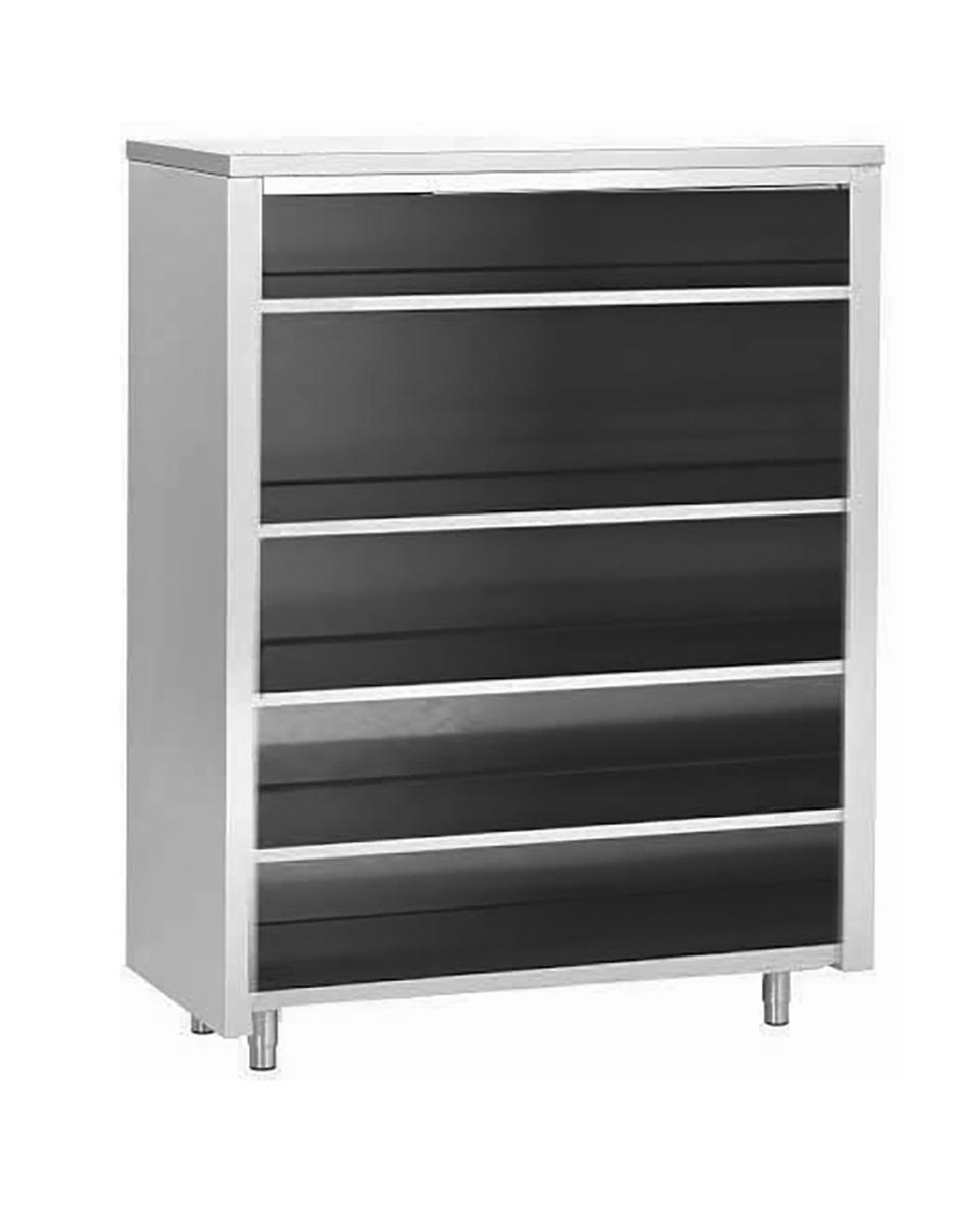 Hoher Edelstahlschrank – Ohne Türen – 4 Einlegeböden – G-Line
