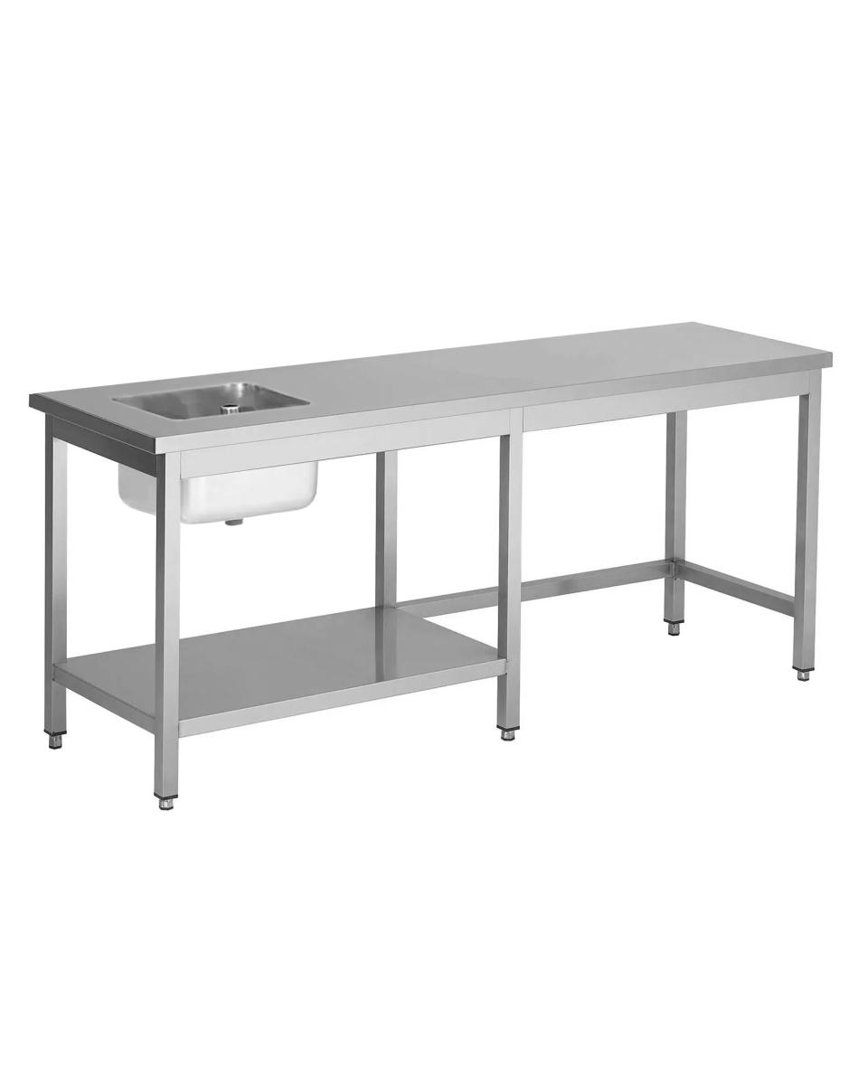 Kochtisch aus Edelstahl – 1 Tablett links – halbe untere Ablage links – G-Line