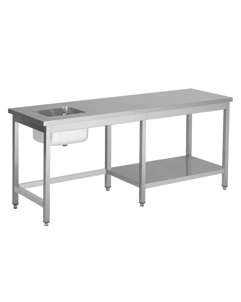 Kochtisch aus Edelstahl – 1 Tablett links – halbe untere Ablage rechts – G-Line