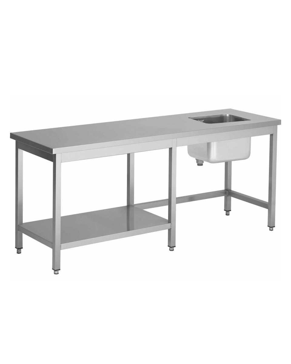 Kochtisch aus Edelstahl – 1 Tablett rechts – halbe untere Ablage links – G-Line