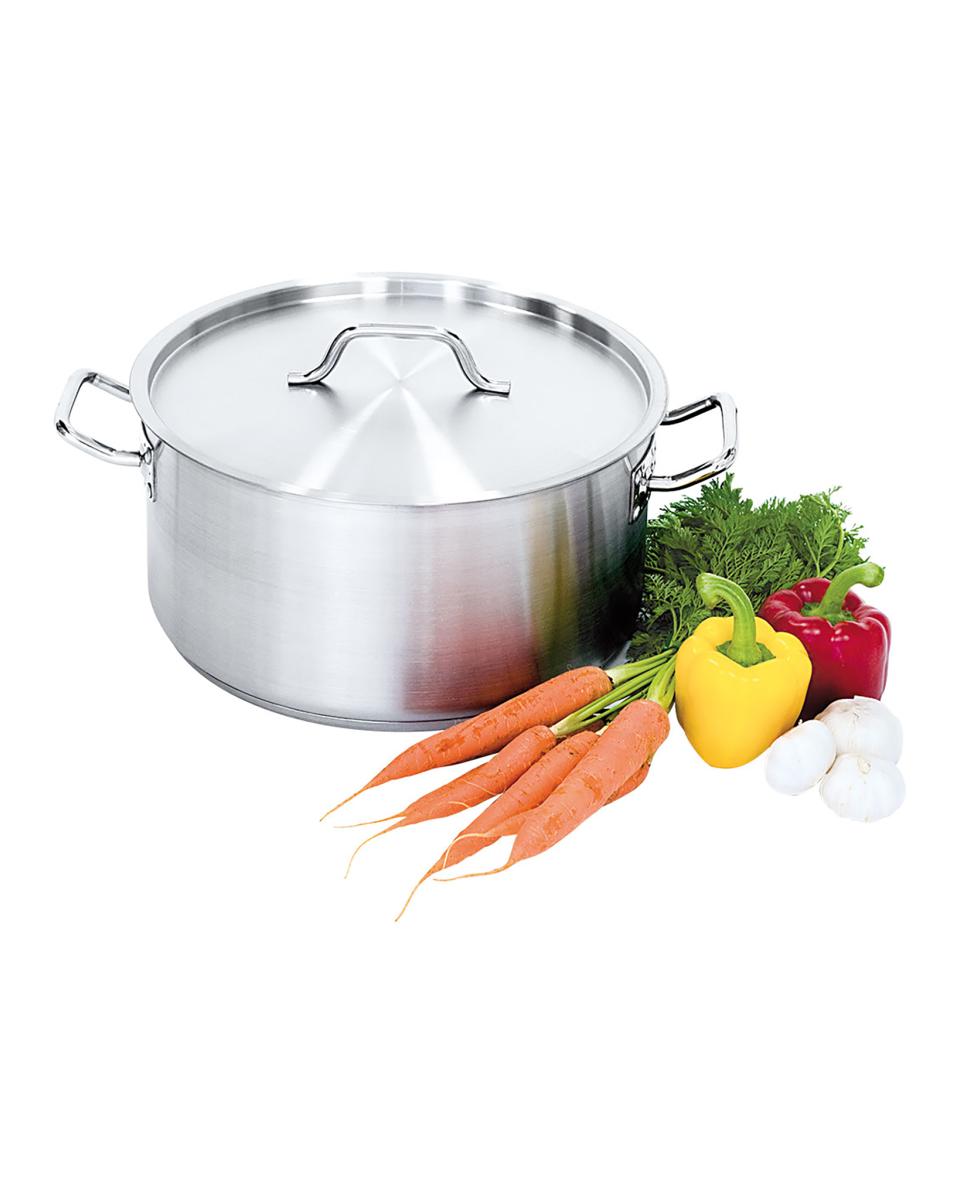 Topf - Ø28 x H 13 cm - Niedrig - Edelstahl - Mit Deckel - 8 Liter - Promoline