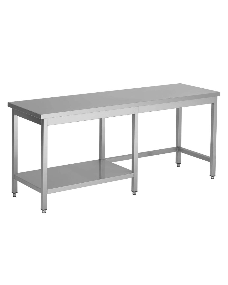 Arbeitstisch aus Edelstahl – halbes unteres Regal links – G-Line