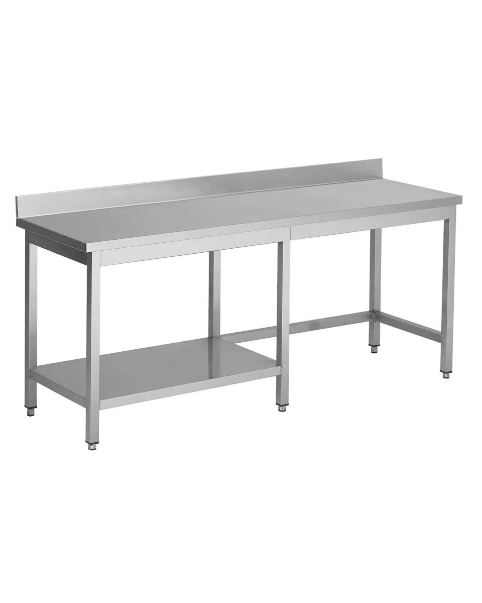 Arbeitstisch aus Edelstahl – halbes unteres Regal links – Block mit erhöhter Kante 10 cm – G-Line