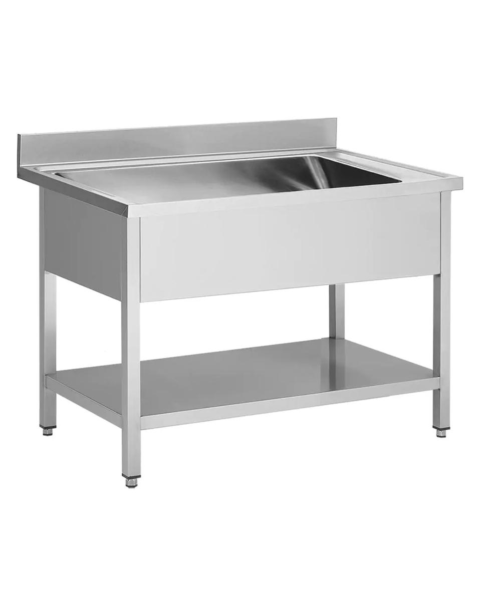 Spültisch aus Edelstahl – mit Bodenablage – erhöhter Rand 10 cm – G-Line