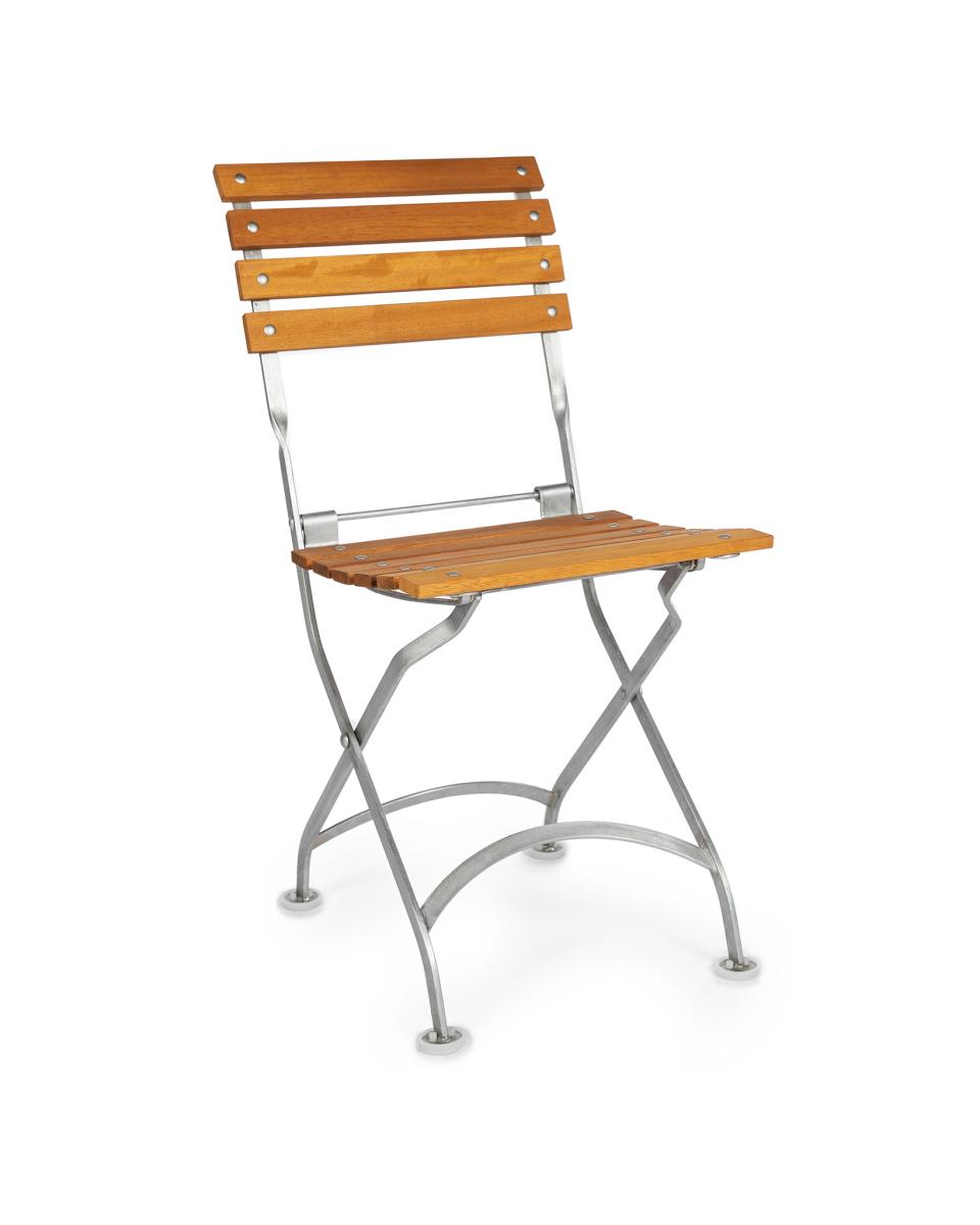 Terrassenstuhl - Massiv - Chrom - Gusseisen / Teak - Promoline