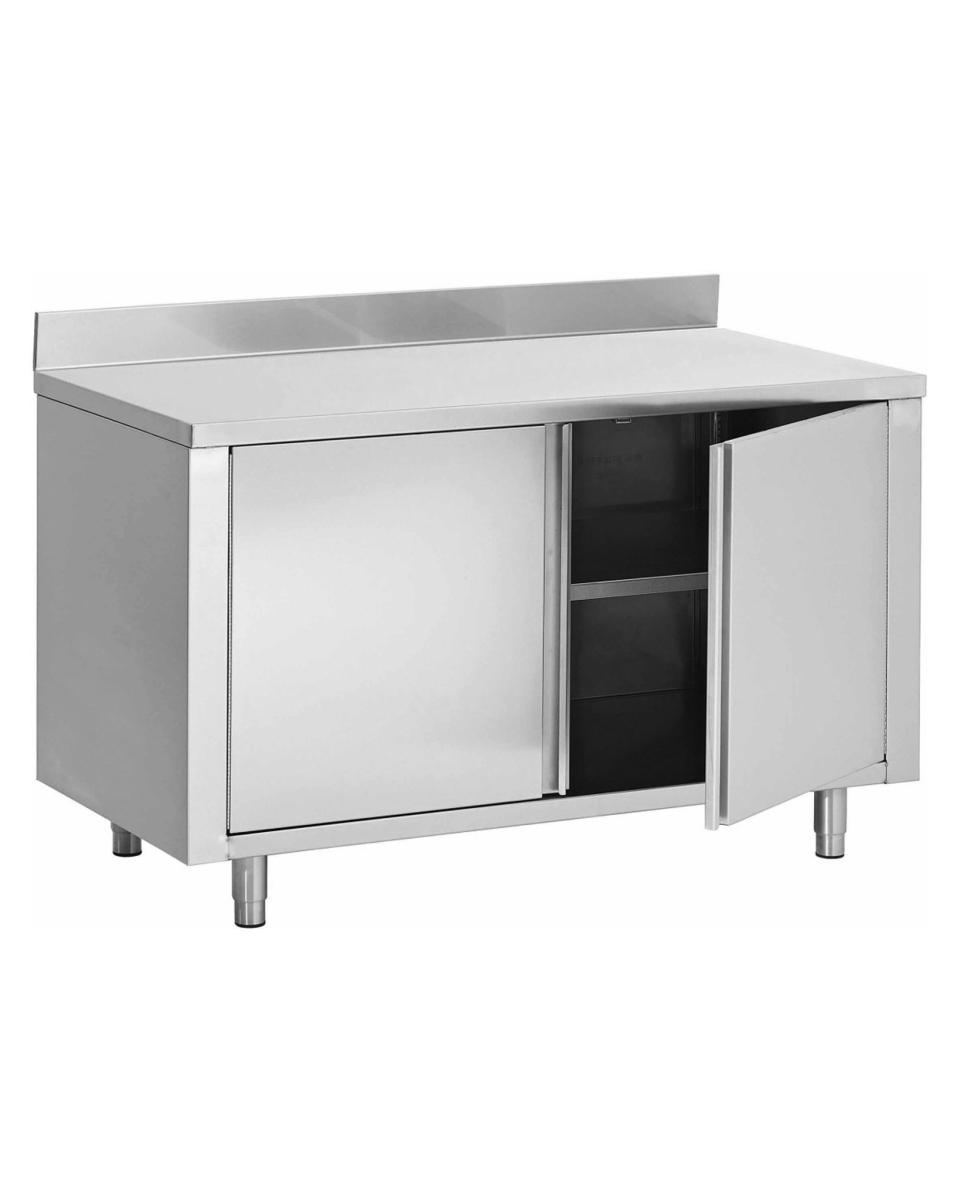 Geschlossener Arbeitstisch aus Edelstahl – Drehtüren – Hochkantblock 10 CM – G-Line