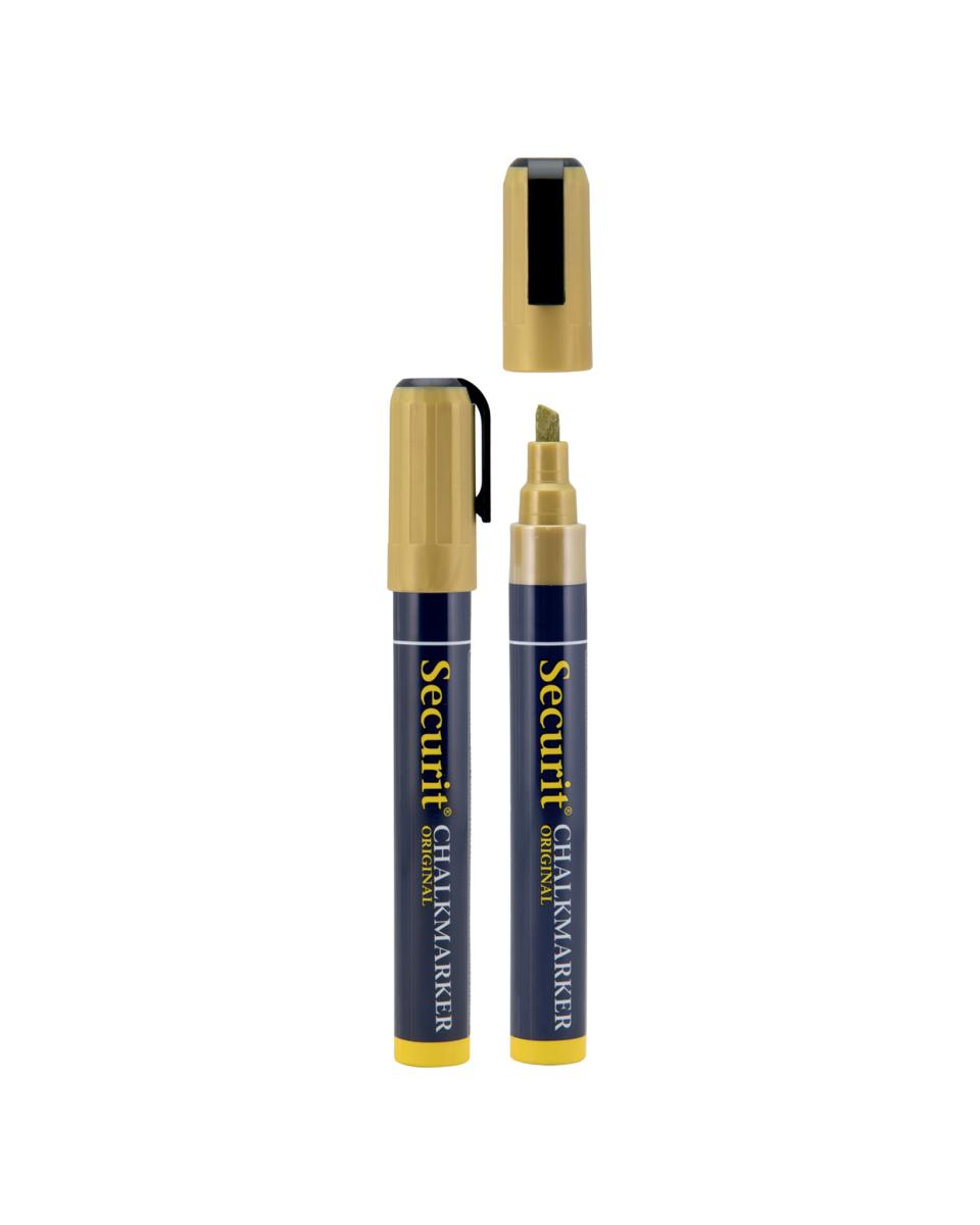 Kreidemarker – Flüssigkeit – 2–6 mm – 2 Stück – H 22,5 x 12 x 2,2 cm – Gold – Securit – BL-SMA510-GD