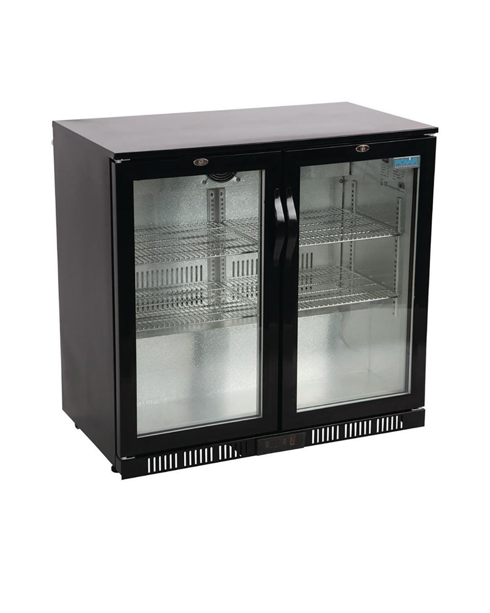 Kühlschrank Glastür - 198 Liter - Schwarz - 2 Türen - H 85 x 90 x 52 cm - 230 V - Polar - GL012